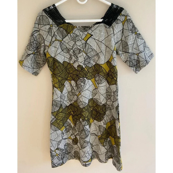 Angie Printed Fall Boho Sweater Dress with Crochet Neckline Size Small - Picture 9 of 11